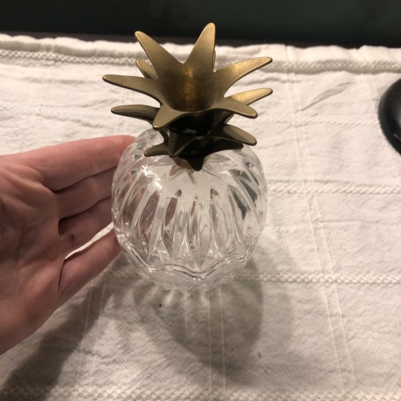 Vintage Crystal Cut Glass and Brass Pineapple Jar - Picture 2 of 7